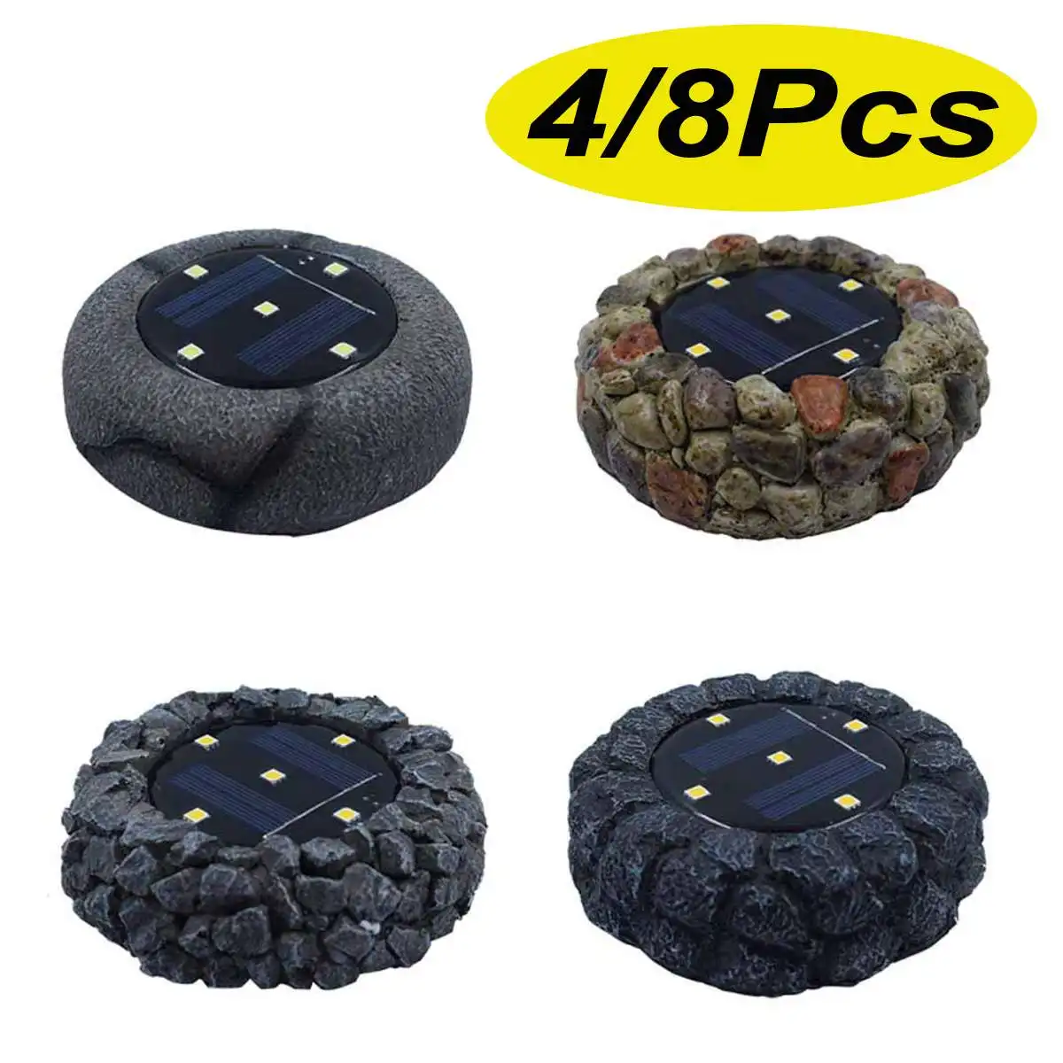 

4/8pcs LED Solar Power Light Ground Lamp Outdoor Path Way Outdoor Underground Buried Yard Lamp Landscape Light Simulated stone
