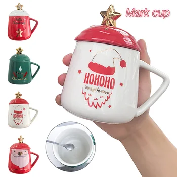 

Creative Cute Girl Cartoon Christmas Ceramic Mug with Lid & Spoon Set Personality Tummy Mug Lovers Coffee Mug tazas