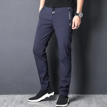 

Classic Solid Color Men's Pants Slim Fit Casual Pants Men Elastic Waist Black Blue Gary 28-40 Trousers
