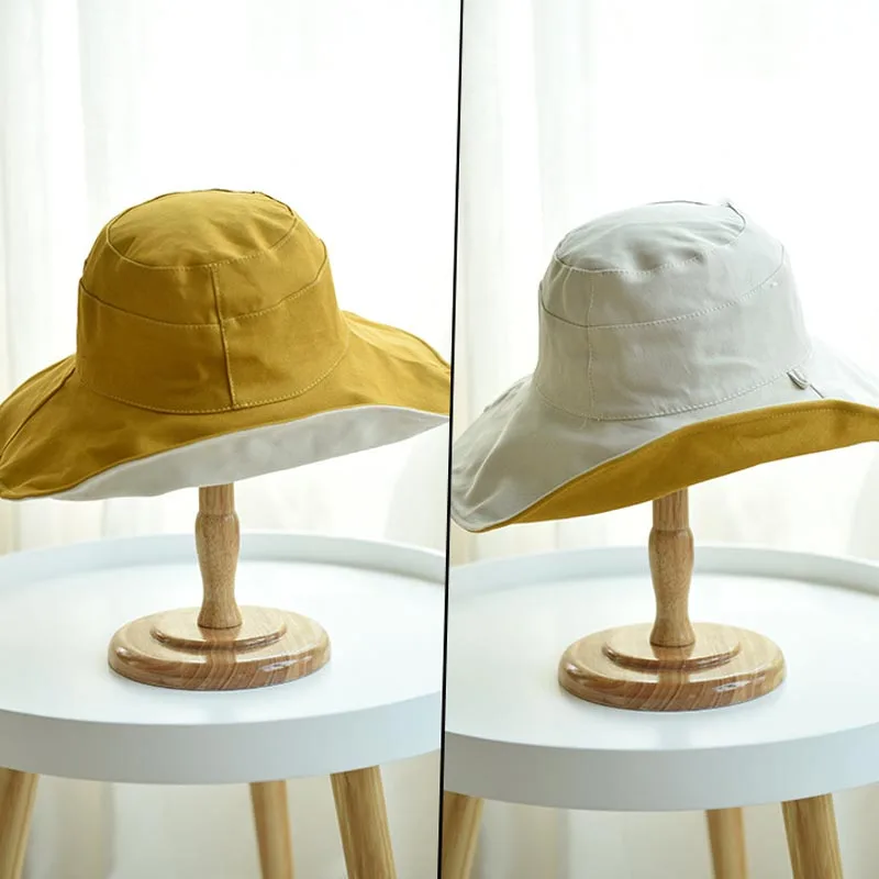 yellow Новые женские двухсторонние летние шляпы, Панама, Пляжная Анти-ультрафиолетовая широкая шляпа, складные солнечные шляпы, портативные - Цвет: yellow