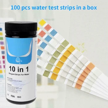 

100pcs Water Test Strips Aquarium 10 In1 Swimming Pool Fish Tank Easy Apply Accurate Spa PH Health Care Portable Measuring Tools