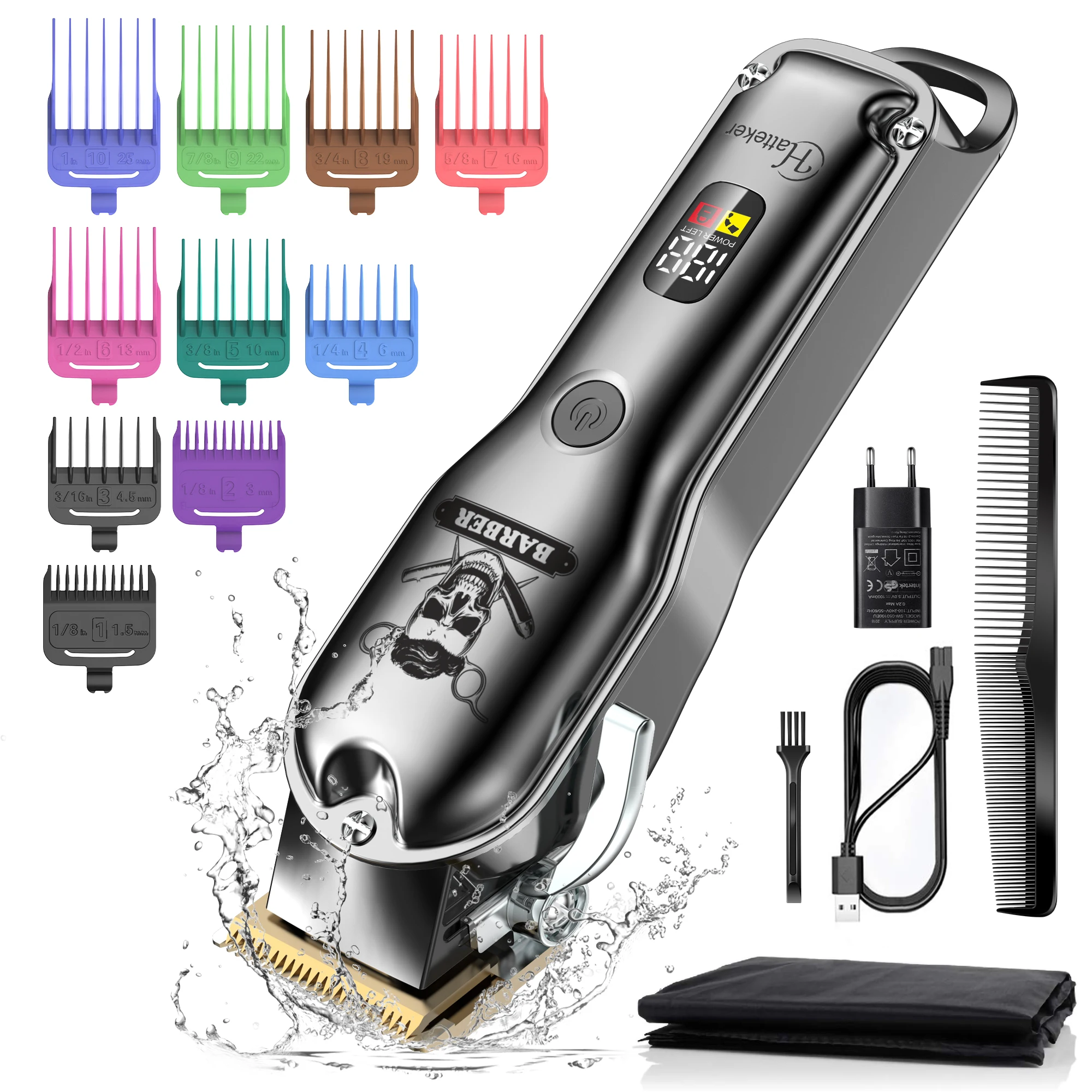 HATTEKER Professional Hair Clippers Waterproof Barber Hair Cutting