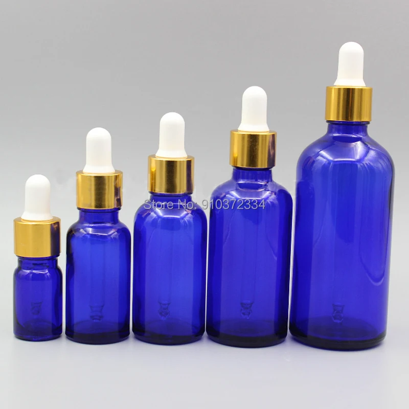 

10Pcs/lot Lab Blue Round Glass Refined Oil Bottle with Glass Groppers Golden/Silver Circle for School Experiment