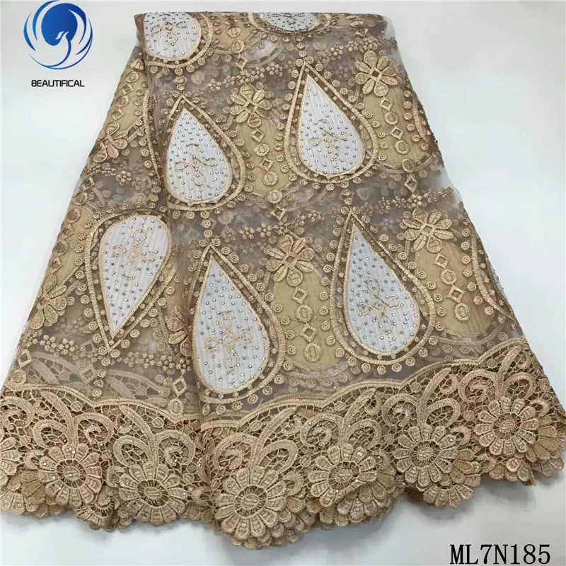 

BEAUTIFICAL African Stones Lace Fabrics Embroidery French Lace Sewing Fabric Dress Tissu Nigerian Net Lace ML7N185
