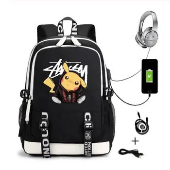

Pokemon Teenage Girl Backpack for School Large Black USB Back Pack Youth Cute Boys Printing School Bags Big Students Mochila
