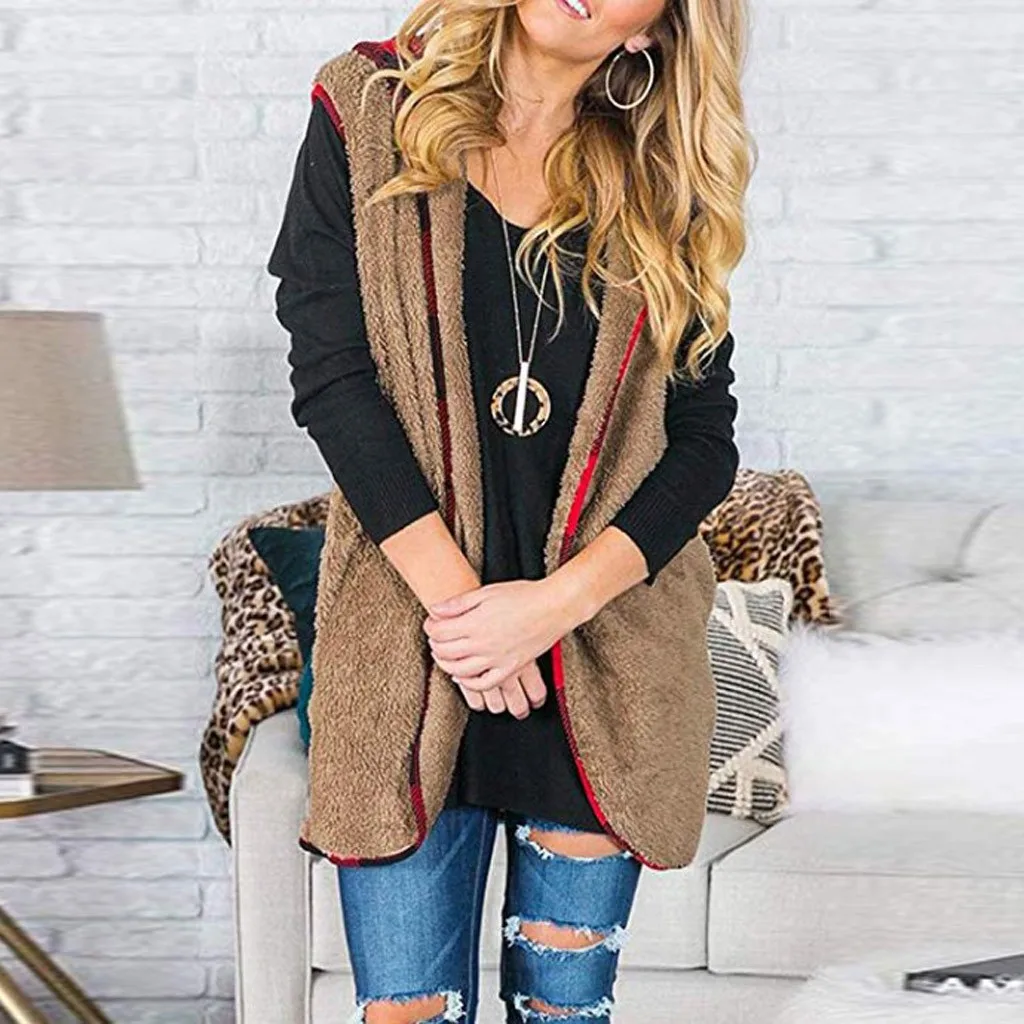 

JAYCOSIN Faux Fur Vest Women 2019 Winter Warm Hooded Soft Cardigan Sleeveless Jacket Female Plush Overcoat Casual Teddy Outwear