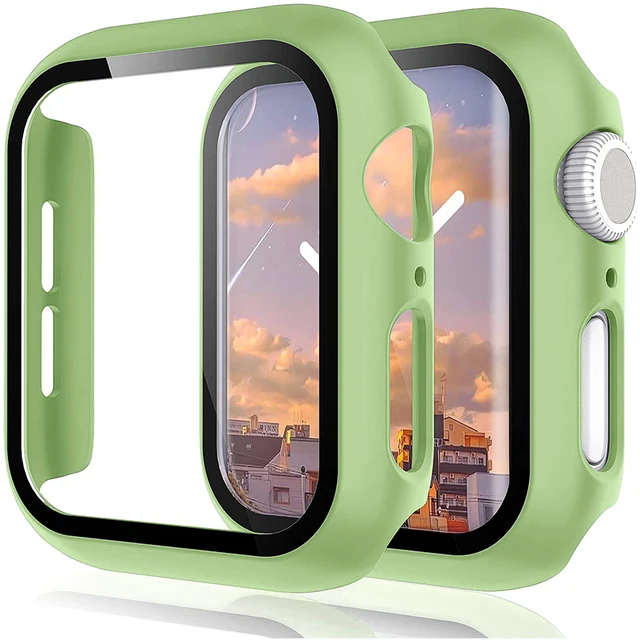 Watch Cover+Tempered Glass for Apple Watch Case 45mm 41mm 44mm 40mm 42mm 38mm,Bumper+Screen Protector for Iwatch 7 SE 6 5 4 3 2 Light Green