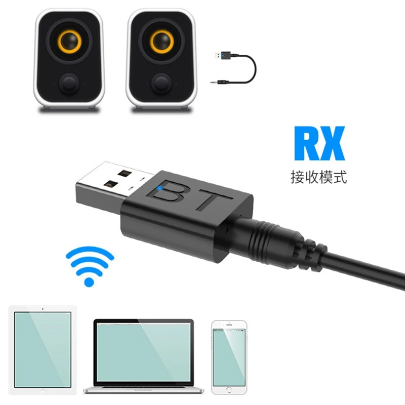 Bluetooth 5,0 аудио передатчик приемник USB адаптер для ТВ ПК автомобильный динамик черный