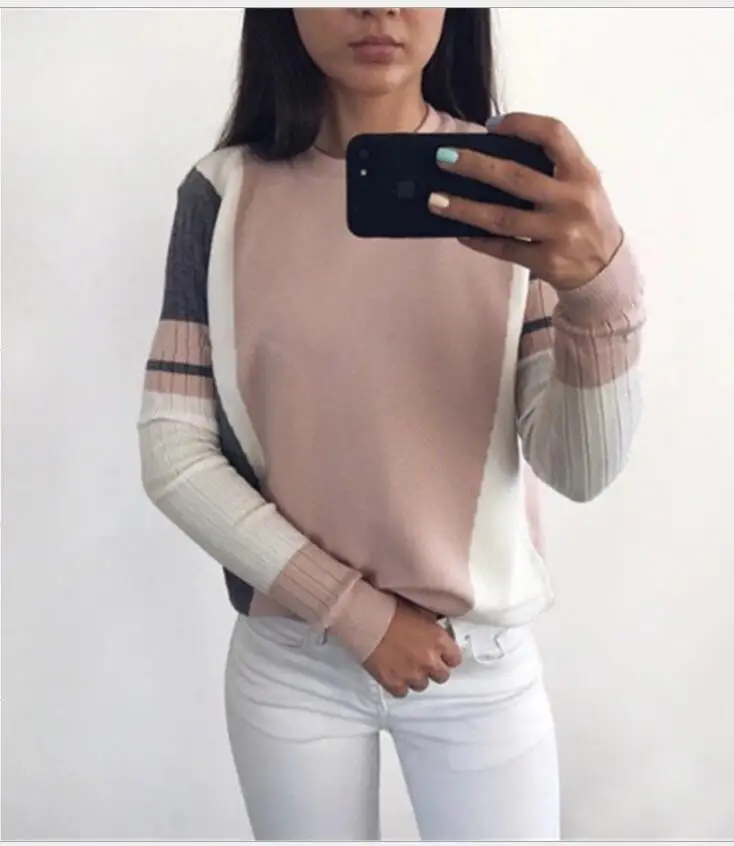 2020 Warm thick Contrast Color Sweater Female Autumn Winter Pullover Sweater Long Sleeve Knitted Jumper Pull Femme Black Pink 2020 Warm thick Contrast Color Sweater Female Autumn Winter Pullover Sweater Long Sleeve Knitted Jumper Pull Femme Black Pink