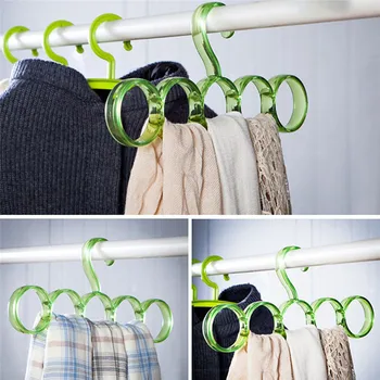 

Multi-functional Household Plastic Scarf Hanger Simple Clothes Hanger Five Rings Round Hole Scarf Silk Scarf Rack Storage Hook