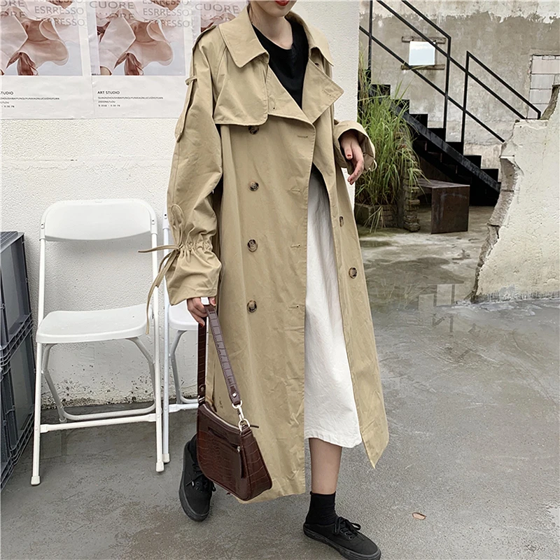 Spring Autumn Long Trench Coat Women Streetwear Black Khaki Loose Long Coat With Belt Harajuku Outerwear Trench Coat Femme Trench Aliexpress