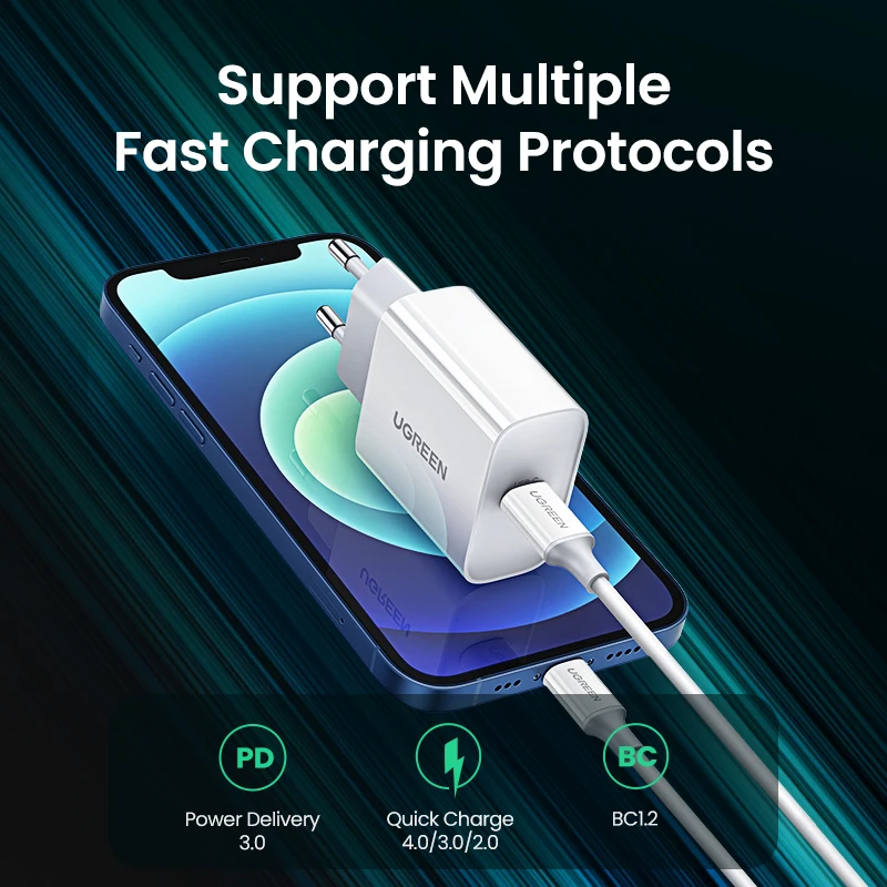 Зарядное устройство UGREEN PD 20 Вт QC4.0 QC3.0 USB Type C быстрое зарядное Quick Charge 4 0 3 QC для iPhone 12
