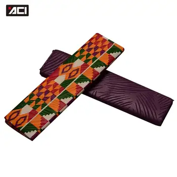 

ACI Ghana Kente Fabric 2Yards Mix Plain Dyeing African Ankara Fabrics 2Yards Embossing Pattern Veritable Wax Block Prints Fabric