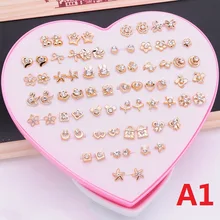 36 шт., смешанные сережки с золотыми цветами и кристаллами для маленьких девочек, вечерние кольца для ушей, Подарочные ювелирные изделия с витриной