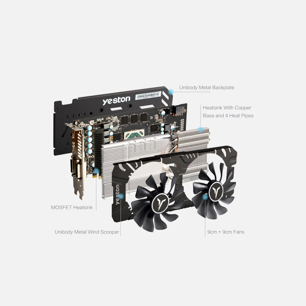 Видеокарта Yeston Radeon RX 580 GPU 8 ГБ GDDR5 256 бит для игрового компьютера ПК видеокарты с