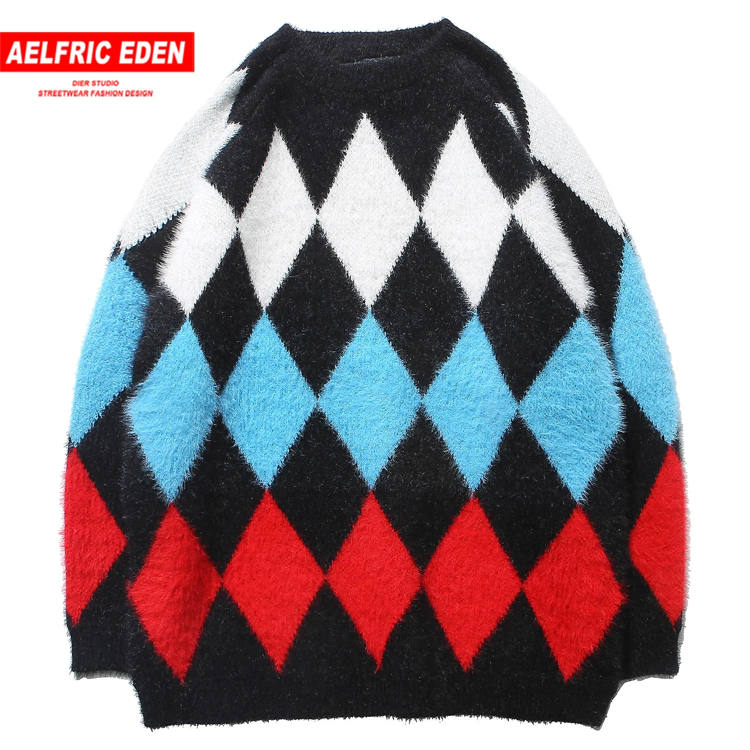 Aelfric Eden трикотаж с узором в виде ромбов мужские свитера Harajuku Модные мужские негабаритные Хип Хоп Топы повседневные уличные пуловеры верхняя одежда