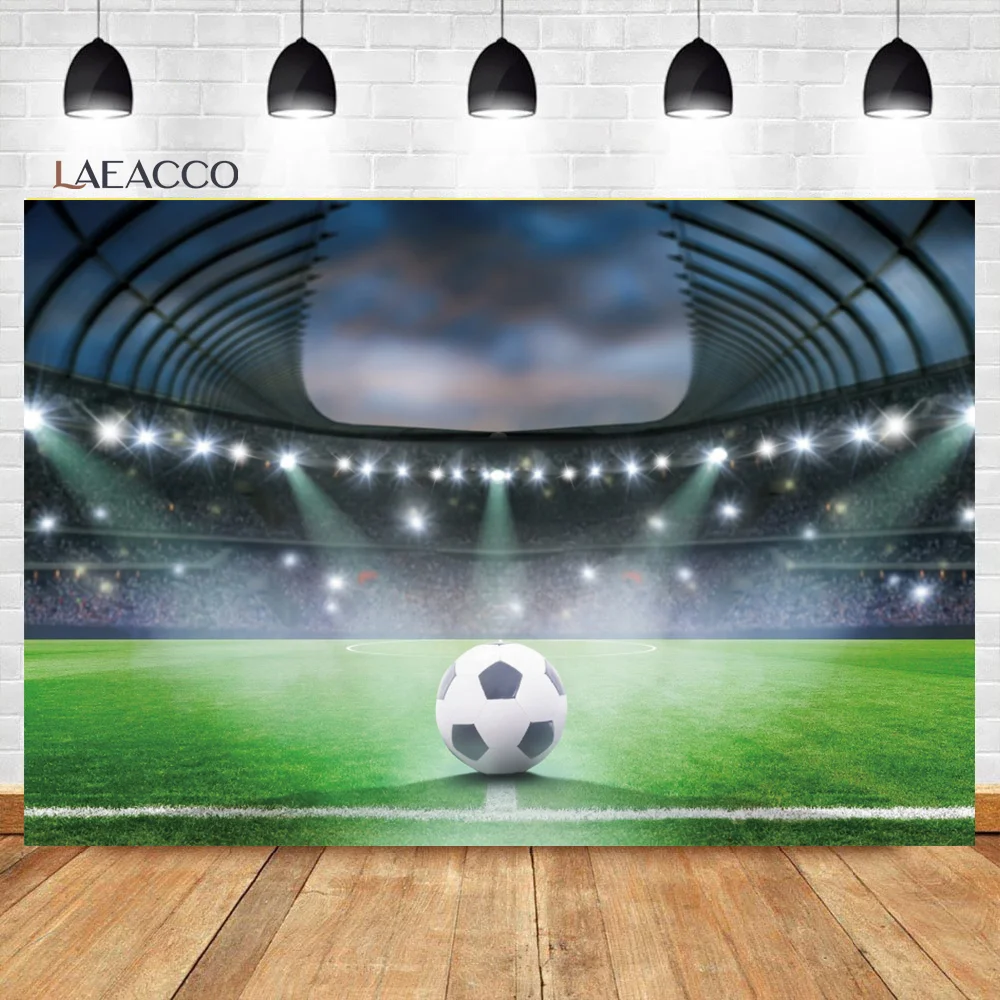 

Laeacco Football Soccer Field Grassland Stadium Birthday Photocall Backgrounds Child Portrait Customized Photography Backdrops