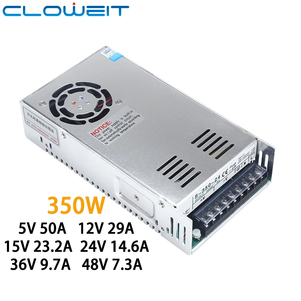 Cloweit-transformador Adaptador de Alimentação de Comutação para Amplificador de Potência Led Smps 350w S350 5v 12v 15v 24v 36v 48v 215x115x50 mm