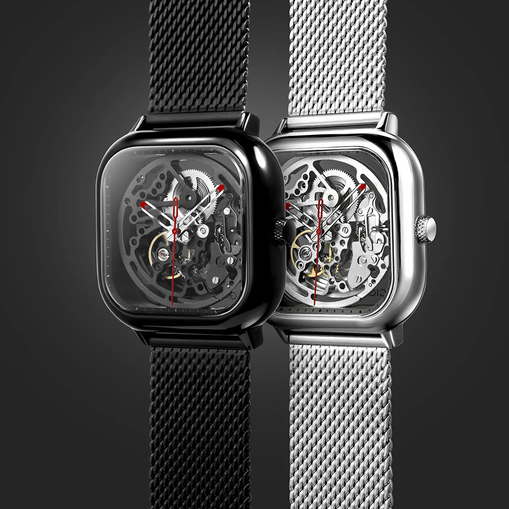 CIGA Men's Watch 1Pc  Sliver Stainless Steel Mesh Mecanico Square Movement Simple Waterproof Black Male Watches Mens relogio