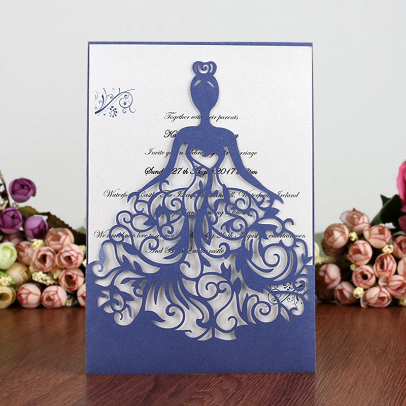  25Pcs Personalised Hollow Pink Flower Laser Cut Wedding Party Invitations Cards - 4.0005E+12