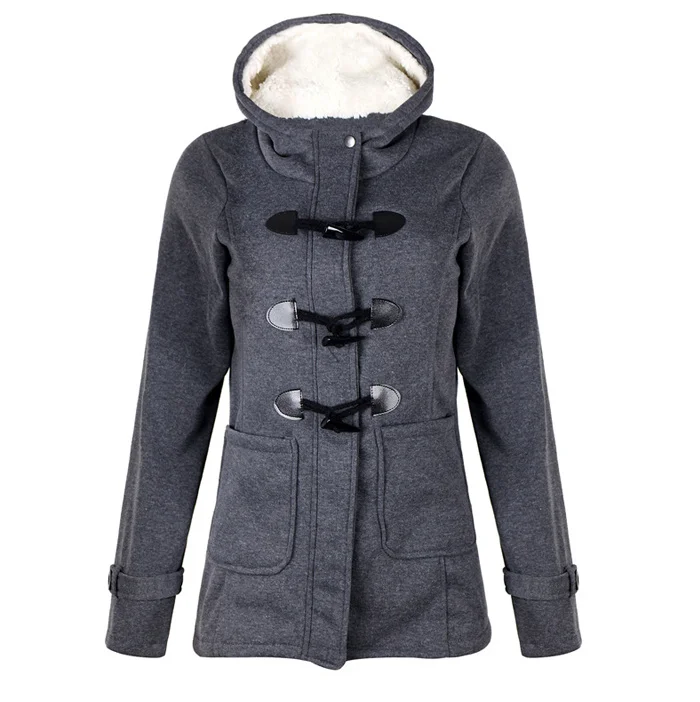 Women Trench Coat Women Wool Blend Overcoat Female Slim Long Hooded Coat Zipper Horn Button Outwear Plus Size