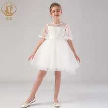 Нарядное платье для девочек; кружевное платье принцессы ручной работы с цветами и бисером; вечерние и свадебные платья подружки невесты; платье для дня рождения