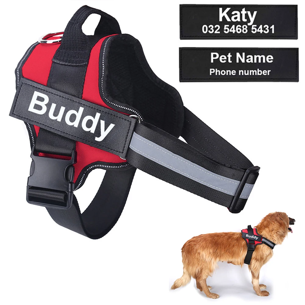 

Personalized Dog Harness Reflective Breathable Adjustable Pet Harness Small Large Dog ID Custom Patch Outdoor Walking Supplies