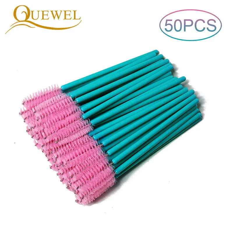 50PCS pink-blue Quewel одноразовые кисти для наращивания ресниц 50 шт./лот Косметическая кисть тушь для ресниц палочки Аппликатор аксессуары кисти для макияжа инструменты - Handle Color: 50PCS pink-blue