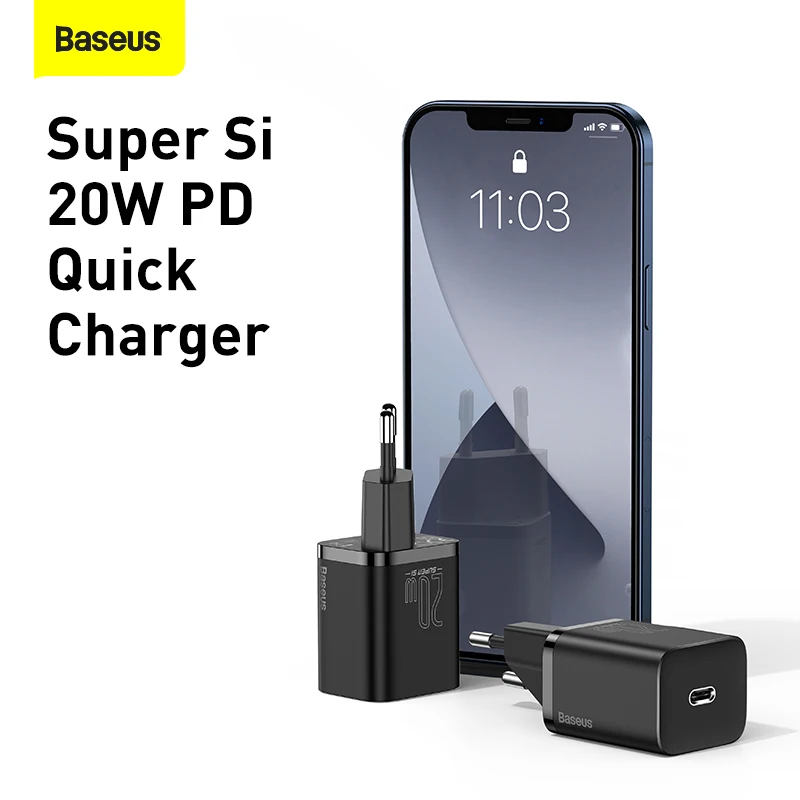 Alimentation Mini Super Si Power Delivery Compatible avec iPhone 12 Mini Pro Max Se 2020 11 Pro Max XR X 8 iPad Pro Galaxy S10 S9 S8 iPad Pro Blanc Baseus Chargeur USB C PD 20W iPad Air 4