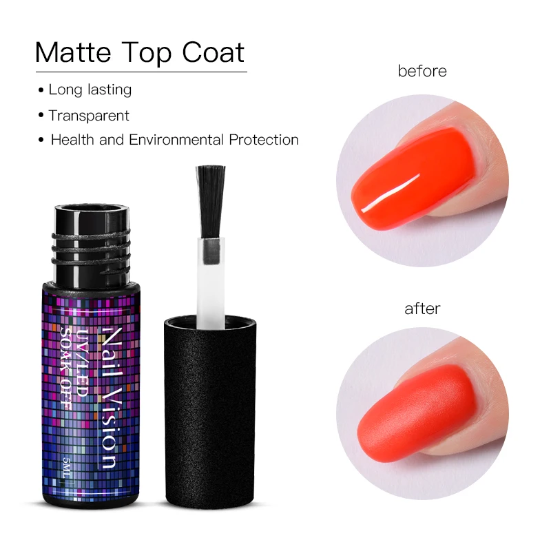 

Nail Vision Matte Top Coat UV Gel Nail Polish 5ml Long Lasting Gel Transparent Color Matte Top Semi Permanent Nail Gel Paint