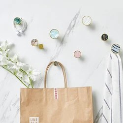 Fashion Wall Hooks Marble Pattern Round Gold Cabinet Knobs and Handles Decorative Dresser Knobs Pulls Bag Hanging Hook Hardware