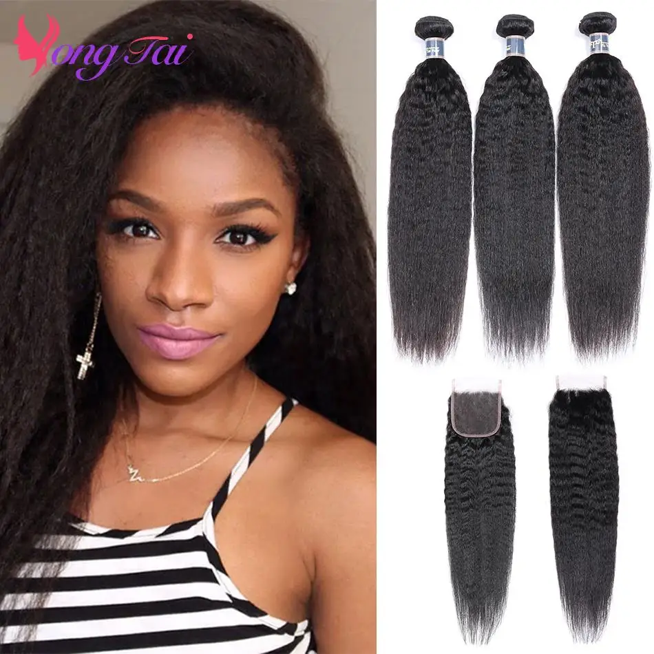 Hair-Weave Bundles Closure Human-Hair Kinky Straight Medium Brazilian Yuyongtai 