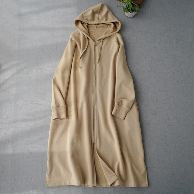 

Spring Autumn Women All-match Loose Plus Size Japanese Style Brief Comfortable Knitted Cotton Hooded Sweatshirt Coats 4 Colors