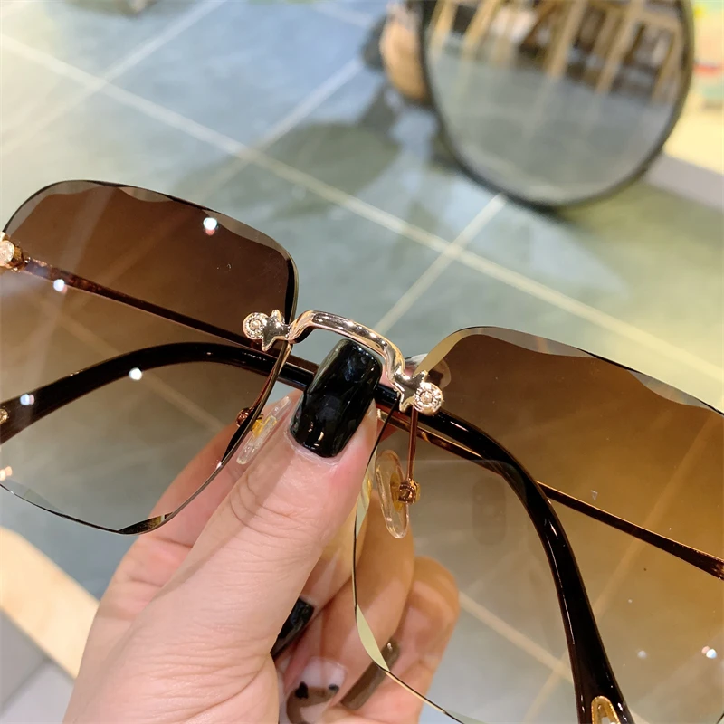 designer sunglasses Square Frameless Fashion Sunglasses Women Luxury Retro Vintage Clip Designer Wholesale Bulk Shades Sun Glasses For Women UV guess sunglasses