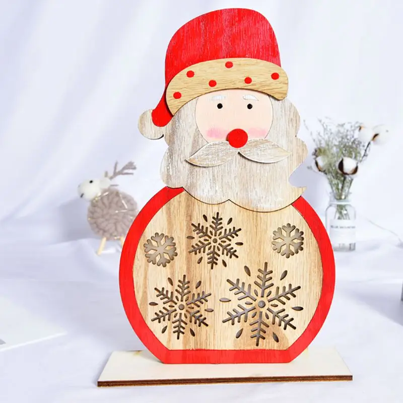 

Wooden House Snowman Santa Claus Christmas Tree Ornaments with LED Light Desk Table Party Home Decor
