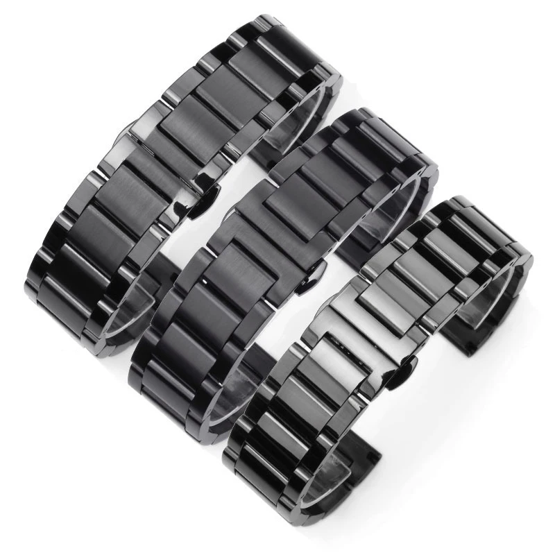 

Black Watchband Stainless watchbands for smart watches wrist band Fit Gear S3 moto360 Ticwatch 22mm fashion watch strap