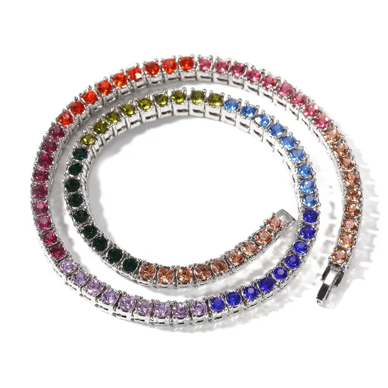 Elegant Dazzling Colorful CZ Diamonds Choker Necklace Luxury Rhinestones Tennis Chain Necklace For Women Crystal Jewelry Gift