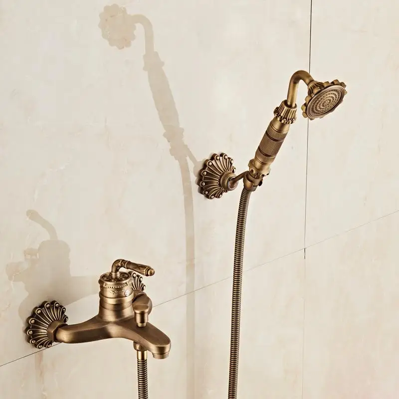 Европейский стиль Античный Ретро смеситель для душа для ванной комнаты медный латунный роскошный душевой набор с ручной душевой античный кран для ванной