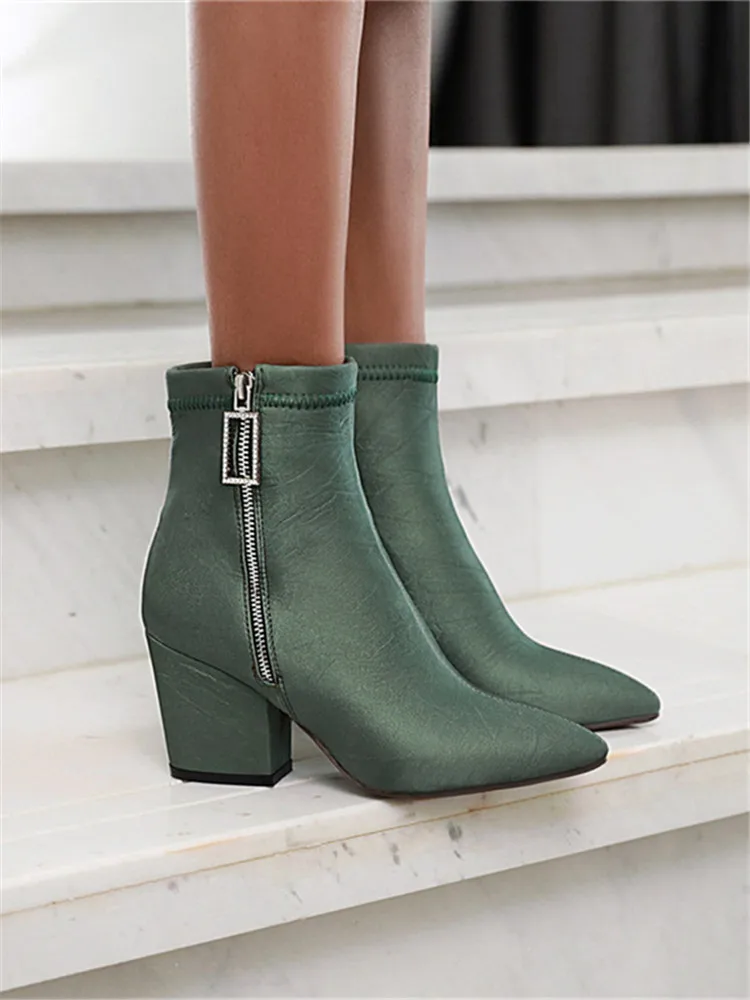 Smirnova newest big size 43 ankle boots women silk pointed toe zip fashion autumn winter boots ladies high heels shoes