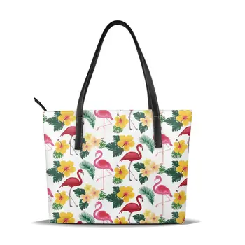 

OLN Tote Bag Summer Flamingos With Plants And Flowers Women's Leather Handbags Female Bag Fashion Lady Shoulder Bags Handbag