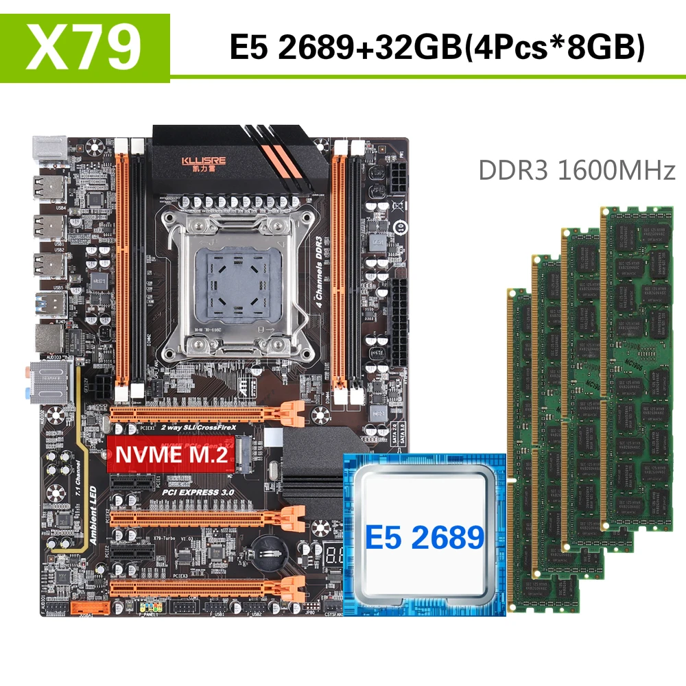 Kllisre X79 материнская плата с Xeon E5 2689 4x8 ГБ = 32 Гб 1600 МГц DDR3 память ECC REG ATX USB3.0 SATA3 PCI E NVME M.2 SSD|Материнские платы|   | АлиЭкспресс