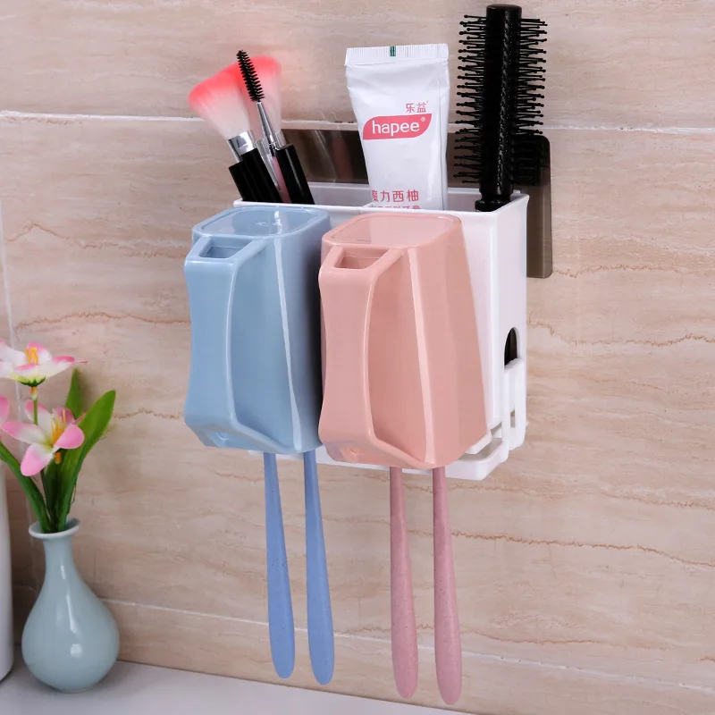

Shuang Qing Home Reside Couples Toothbrush Cup Bathroom Wash Hands Set Wall-mounted Shelves Storage Toothbrush Holder 5173