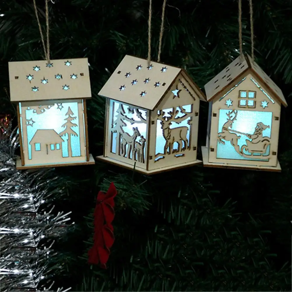 Праздничный светодиодный светильник, деревянный дом, Рождественская елка, украшения для Висячие украшения для дома, праздничный хороший рождественский подарок, свадебный Navidad