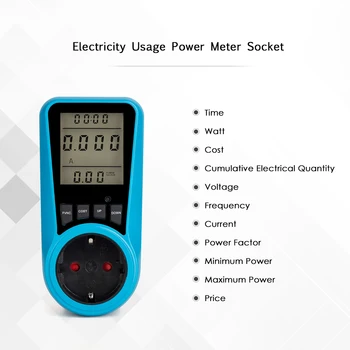 

New LCD Electricity Usage Power Meter Socket Smart Home Socket EU Plug Energy Watt Volt Amp Wattage KWH Consumption Analyzer Mon