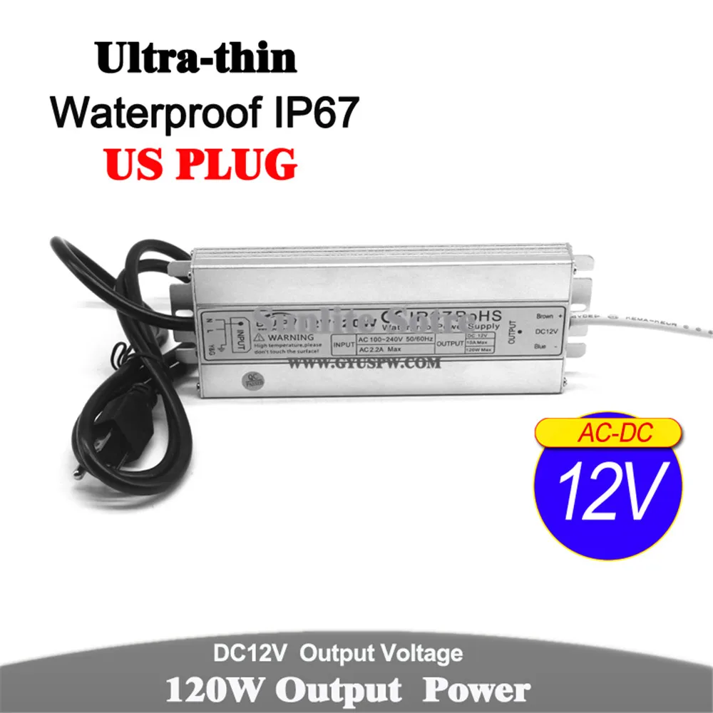 Водонепроницаемый IP67 источник питания DC12V DC24V 60 Вт 72 Вт 100 Вт 120 Вт 150 Вт трансформатор AC-DC 12 В 24 В внешний адаптер питания AU US EU UK вилка