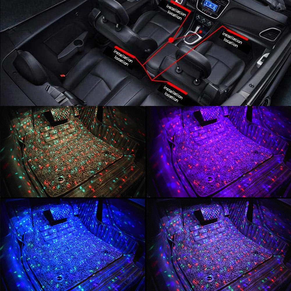 1 комплект светодиодный 7 цветов Автомобильный USB атмосферный свет RGB красочный музыкальный звук пульт дистанционного управления Интерьер полосы лампы