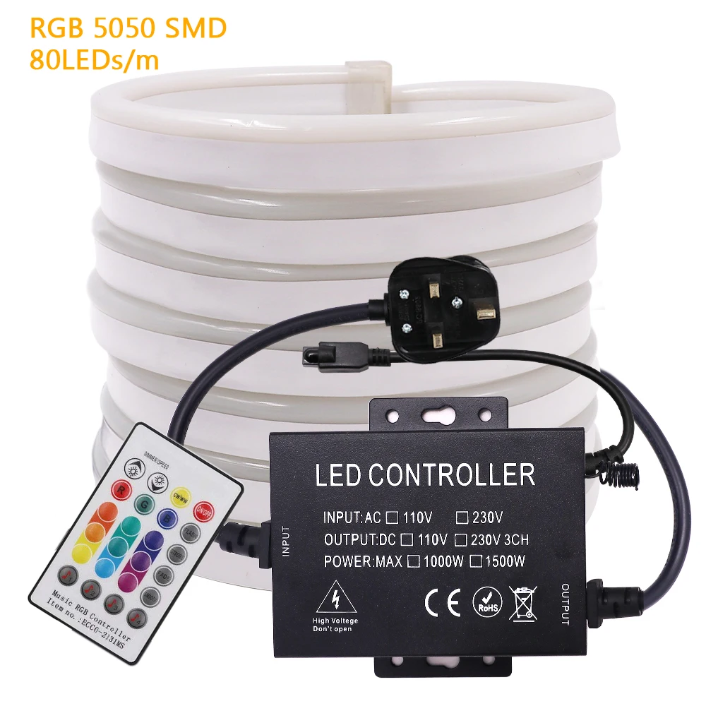 UK music RGB set Музыка неоновый светильник RGB Светодиодные ленты гибкий светодиодный неоновая вывеска для организаций и магазинов 110V 220V AC 2835 5050 120 светодиодный лента лампа 24Key дистанционного Управление - Испускаемый цвет: UK music RGB set