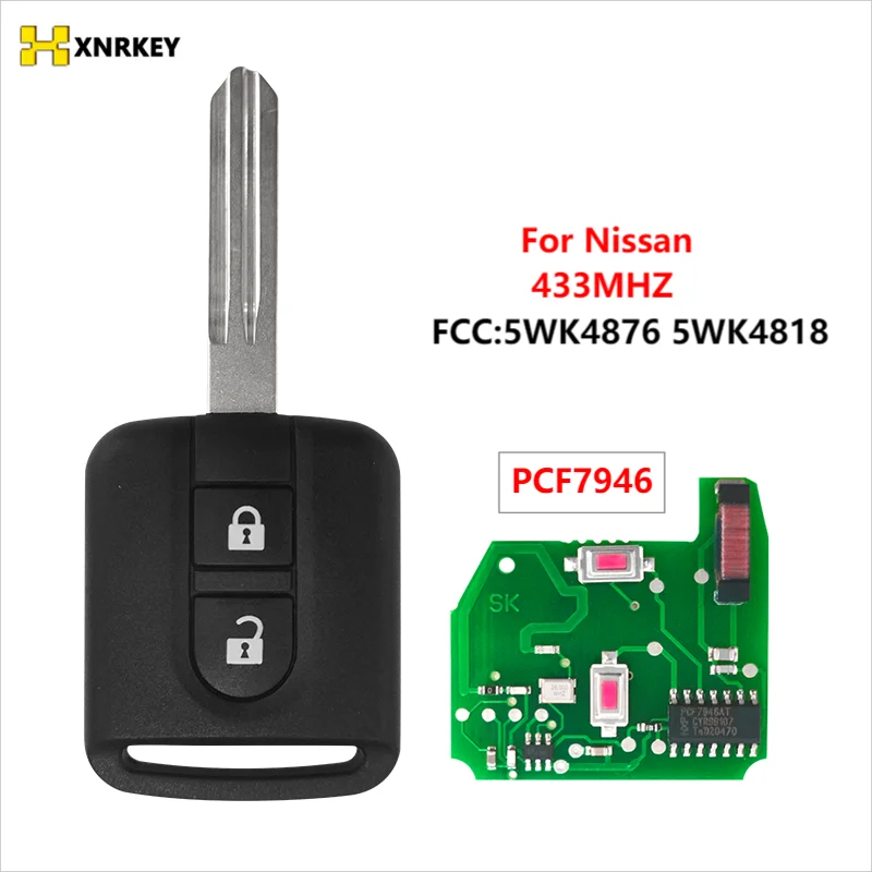 XNRKEY Original 5WK4876/818 ID46 Chip 2 Button Remote Key Fob For Nissan Cabstar F24M K12 Elgrand X-TRAIL Qashqai Navara Micra