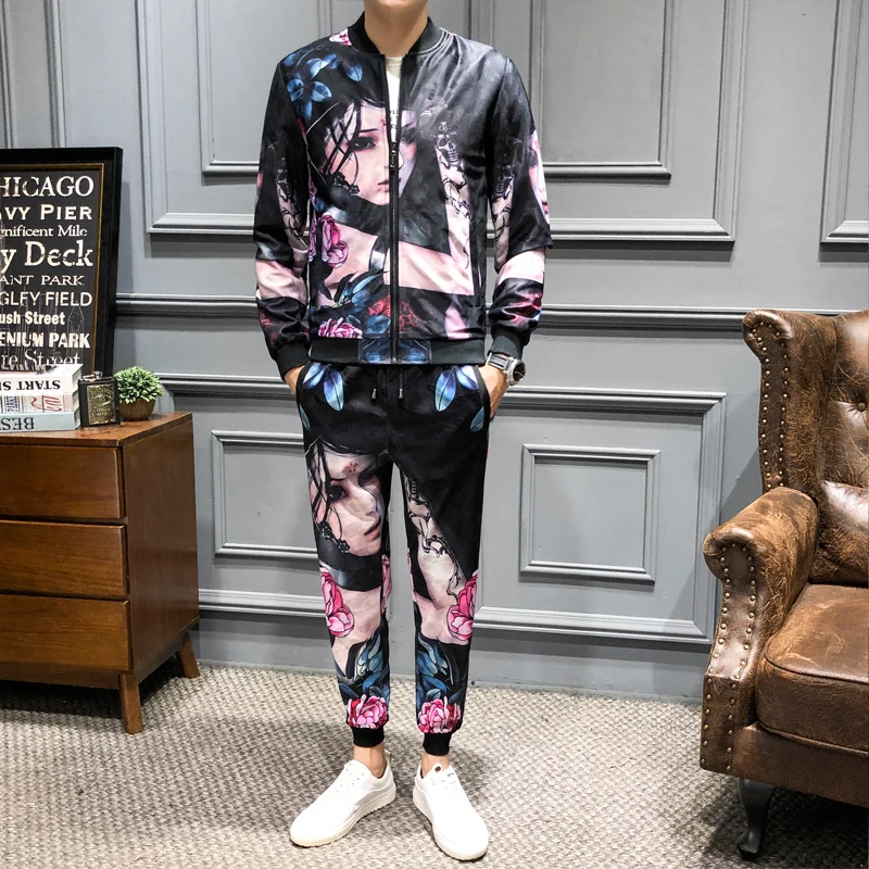 Осенняя мужская одежда Ropa Hombre De Marca дизайнерский спортивный костюм с принтом для мужчин и девочек с принтом лица Jogginganzug Herren(куртка+ спортивные штаны - Цвет: 6007