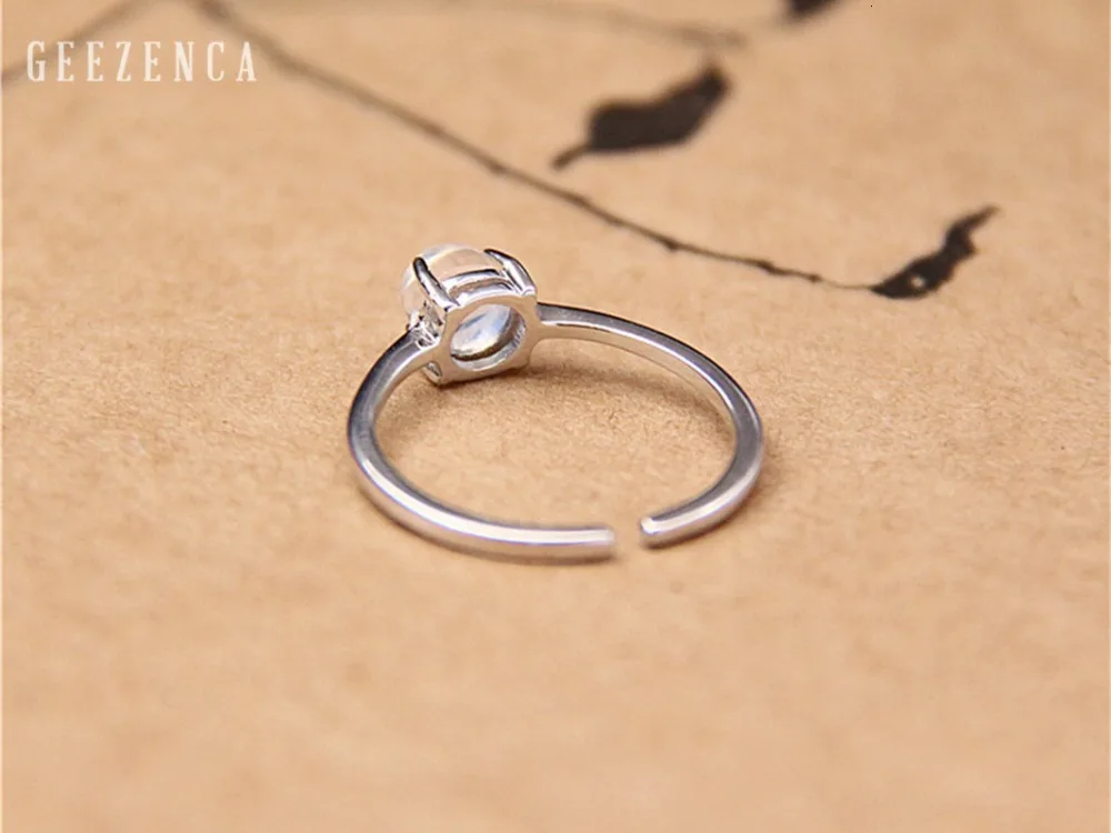 925 стерлингового серебра ручной работы натуральный драгоценный камень Лунный камень кольцо с изменяющимся размером ювелирные изделия для женщин вечерние корейские модные простое кольцо